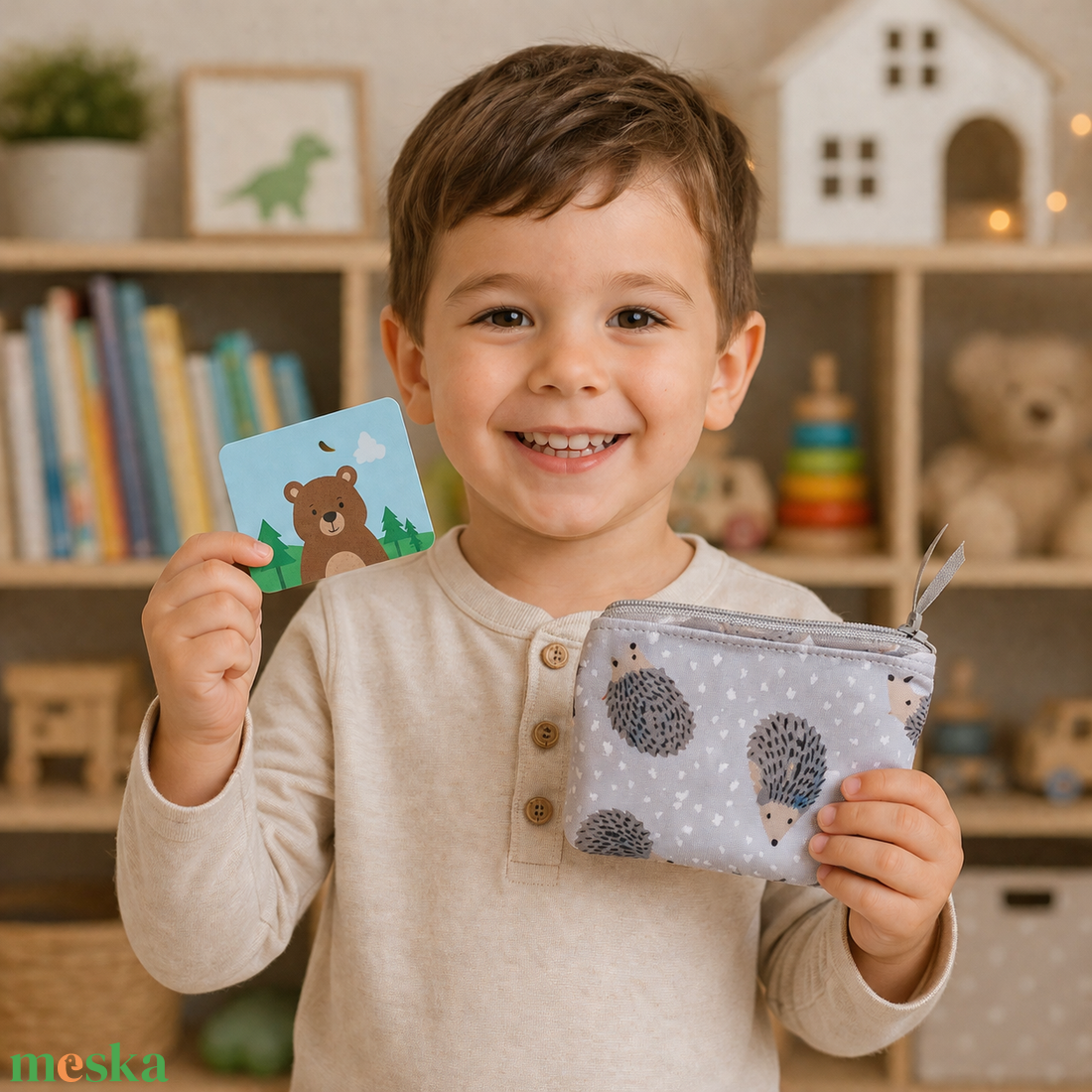 Sün család mintás irattartó  pénztárca pasztell szürke színben - Artiroka - táska & tok - pénztárca & más tok - kártyatartó & irattartó - Meska.hu
