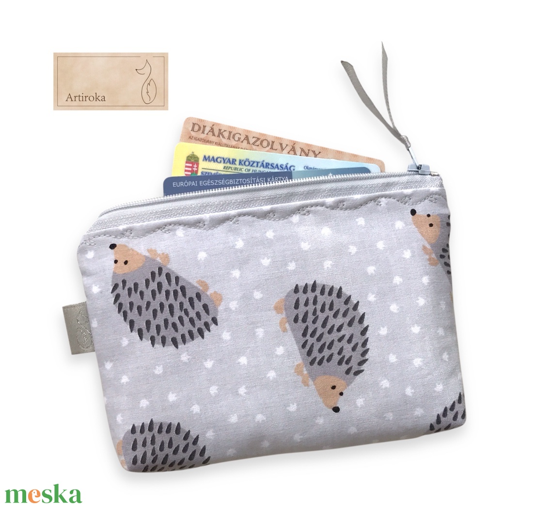 Sün család mintás irattartó  pénztárca pasztell szürke színben - Artiroka - táska & tok - pénztárca & más tok - kártyatartó & irattartó - Meska.hu