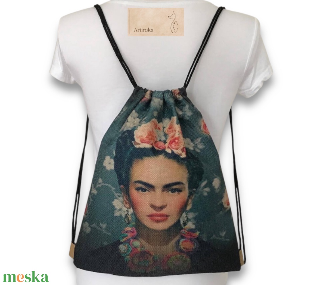 Frida Kahlo mintás egyedi gymbag hátizsák - Artiroka - táska & tok - hátizsák - tornazsák, gymbag - Meska.hu