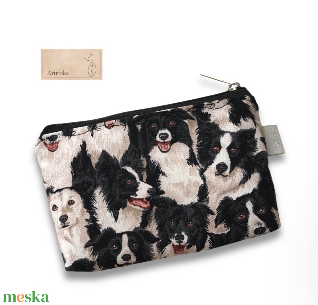 Border Collie kutya mintás, prémium pamut irattartó vagy tolltartó neszesszer, szemüvegtok - Artiroka design - táska & tok - pénztárca & más tok - pénztárca - női pénztárca - Meska.hu