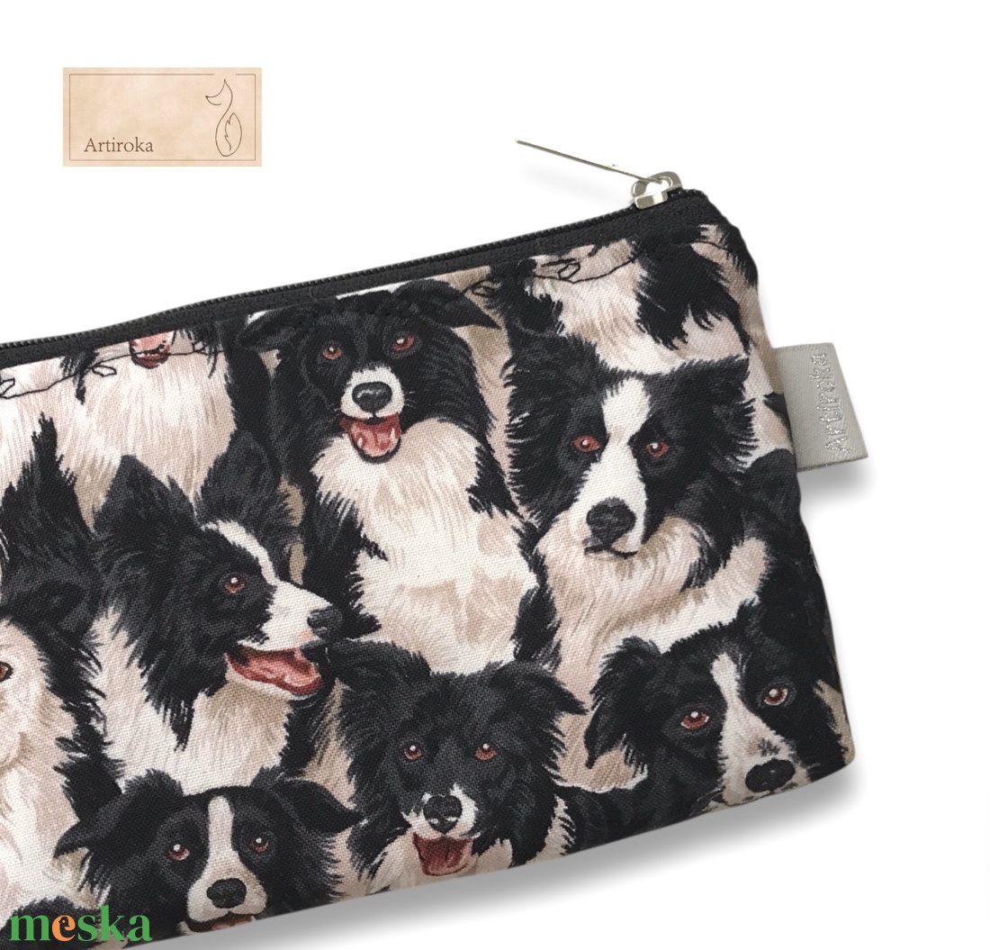 Border Collie kutya mintás, prémium pamut irattartó vagy tolltartó neszesszer, szemüvegtok - Artiroka design - táska & tok - pénztárca & más tok - pénztárca - női pénztárca - Meska.hu