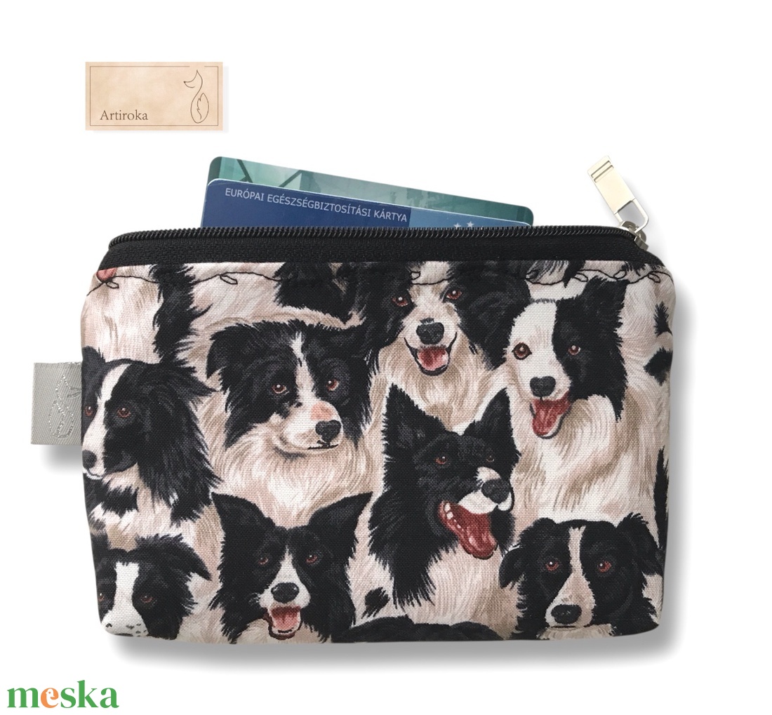 Border Collie kutya mintás, prémium pamut irattartó vagy tolltartó neszesszer, szemüvegtok - Artiroka design - táska & tok - pénztárca & más tok - pénztárca - női pénztárca - Meska.hu