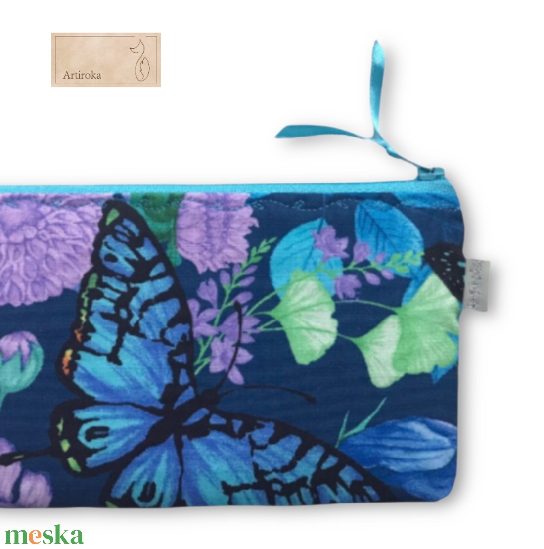 Virágok és pillangó és Ginkgo  falevél mintás prémium tolltartó, neszesszer, szemüvegtok - Artiroka design - táska & tok - neszesszer - Meska.hu