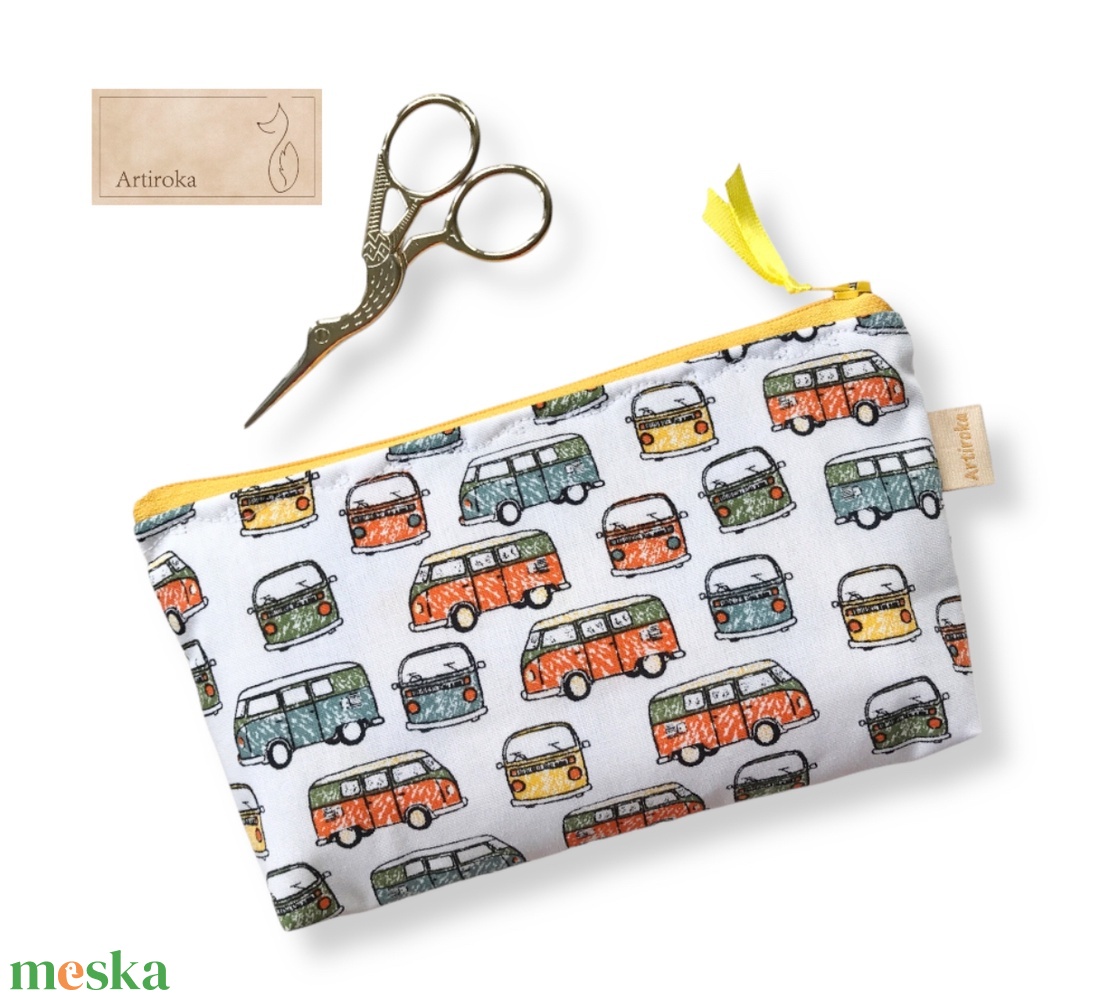 VW bogár, retro autó, színes irattartó vagy tolltartó neszesszer vagy szemüvegtok - Artiroka design - táska & tok - pénztárca & más tok - kártyatartó & irattartó - Meska.hu