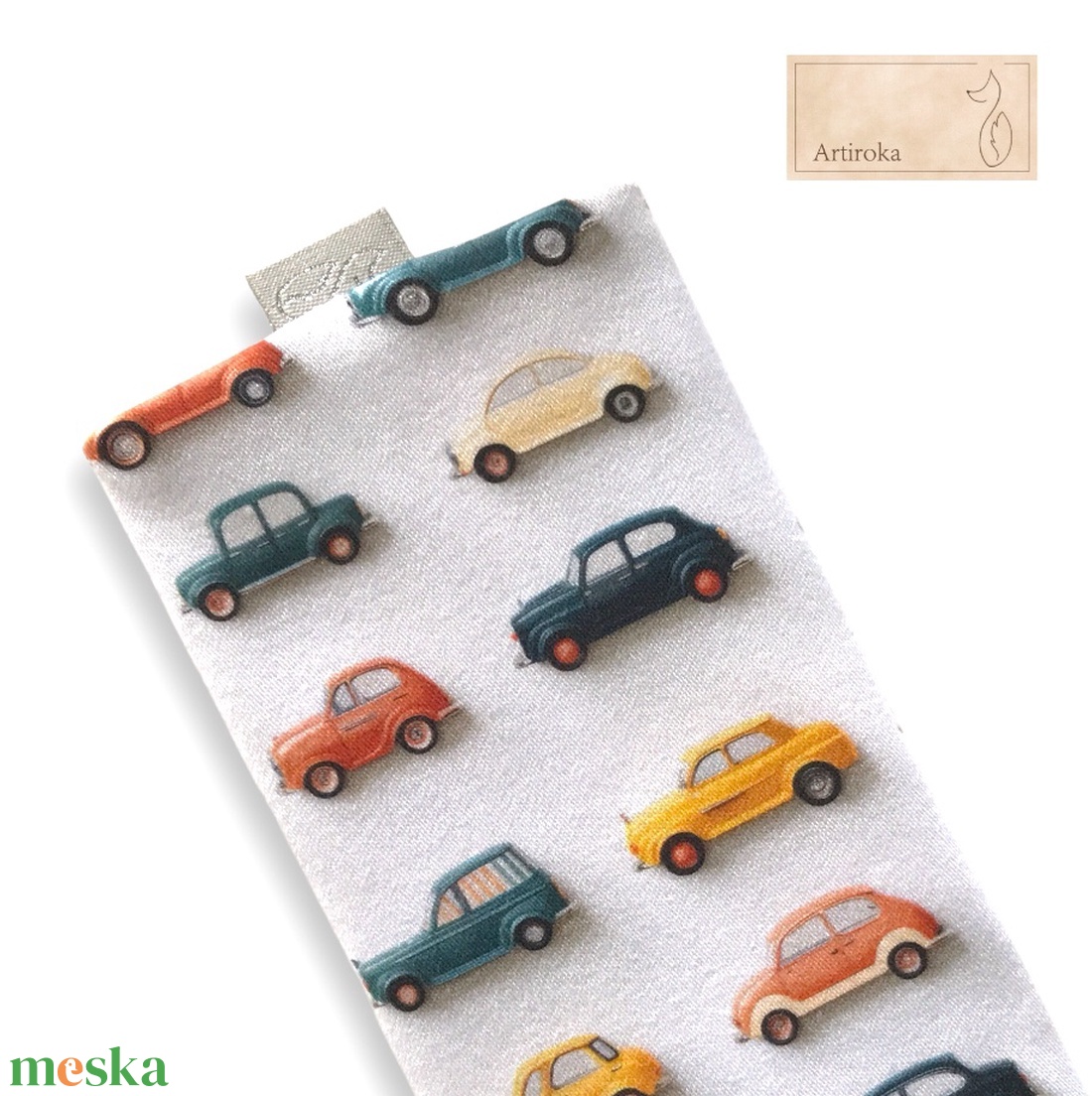 Színes autó mintás prémium pamut textilből készült papírzsebkendő tartó   - Artiroka design - táska & tok - pénztárca & más tok - zsebkendőtartó tok - Meska.hu