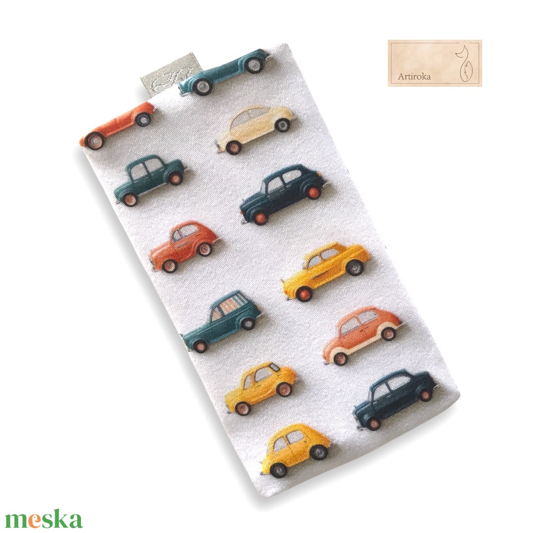 Színes autó mintás prémium pamut textilből készült papírzsebkendő tartó   - Artiroka design - táska & tok - pénztárca & más tok - zsebkendőtartó tok - Meska.hu