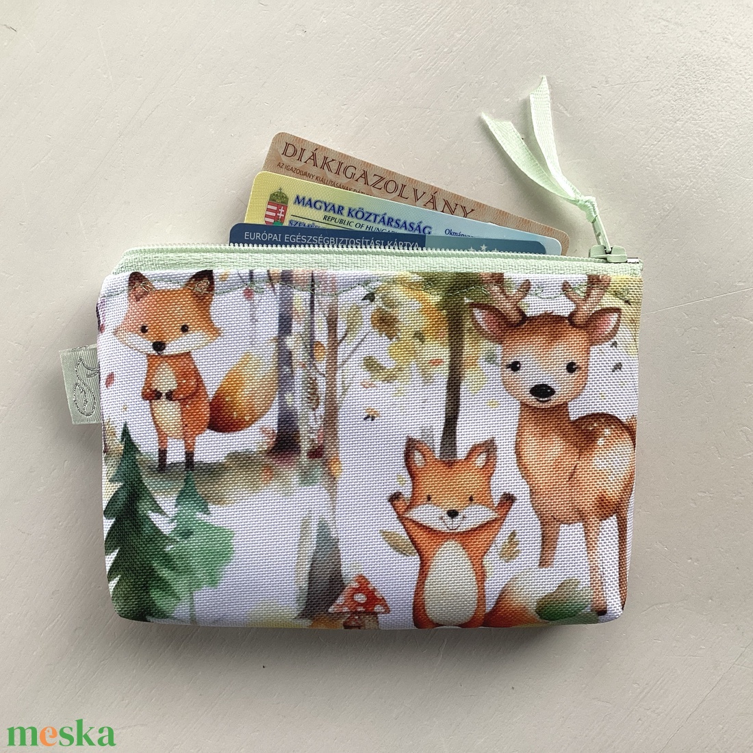 Erdei randevú, róka, őz és mackó mintás  irattartó pénztárca  - Artiroka design - táska & tok - pénztárca & más tok - pénztárca - női pénztárca - Meska.hu