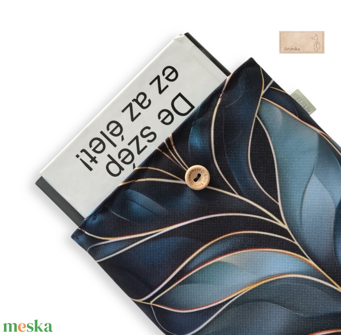 Bélelt e-Book tok, könyvtok, vízálló textilből, kék levelek mintával - táska & tok - ebook & tablet tok - Meska.hu
