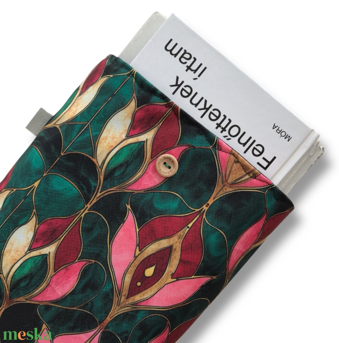 Bélelt könyvtok, gombos zárral, tulipános ablak mintával, gombos zárral - könyv & zene - könyvtok - Meska.hu