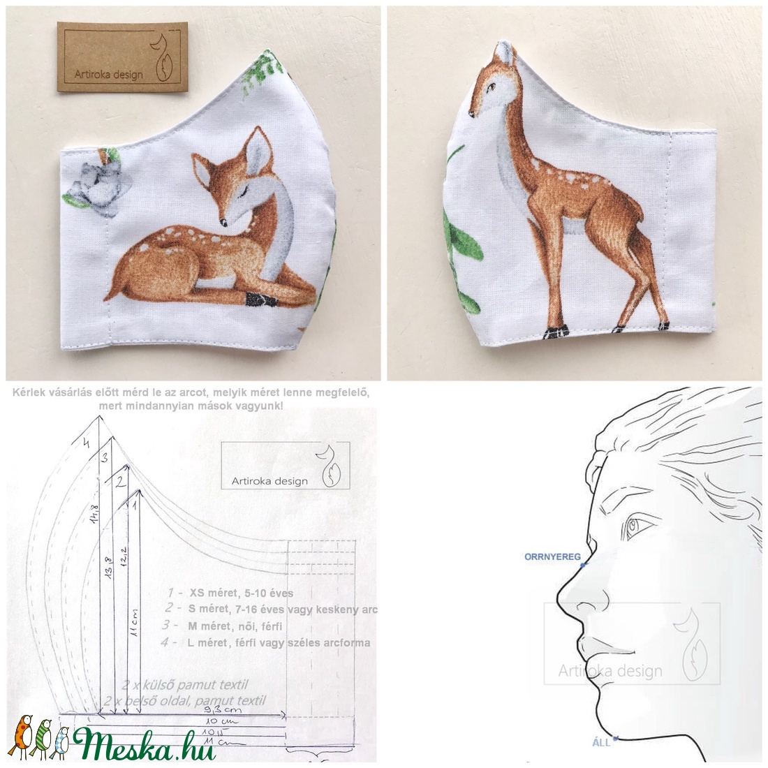  Őzike mintás arcmaszk, szájmaszk, maszk - Artiroka design - női - női - Meska.hu