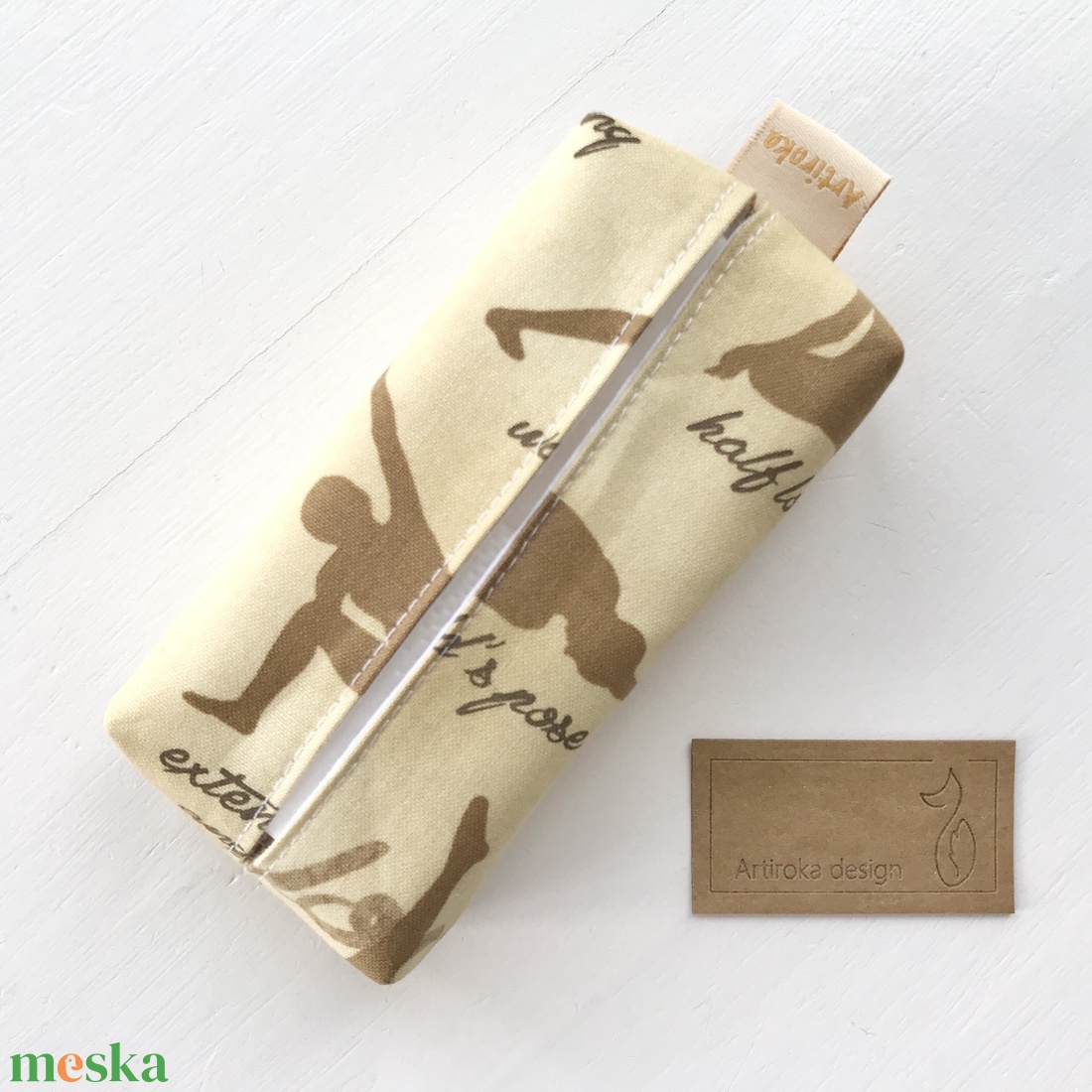 Jóga mintás zsebkendő tartó prémium pamutból - Artiroka design - táska & tok - pénztárca & más tok - zsebkendőtartó tok - Meska.hu