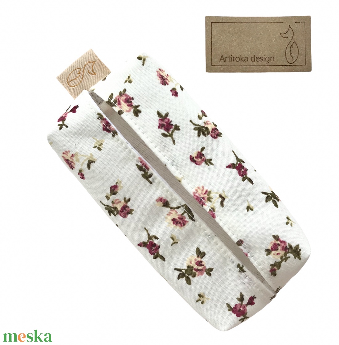 Virágos papírzsebkendő tartó vajszínben - PEDAGÓGUSNAP  - Artiroka design  - táska & tok - pénztárca & más tok - zsebkendőtartó tok - Meska.hu