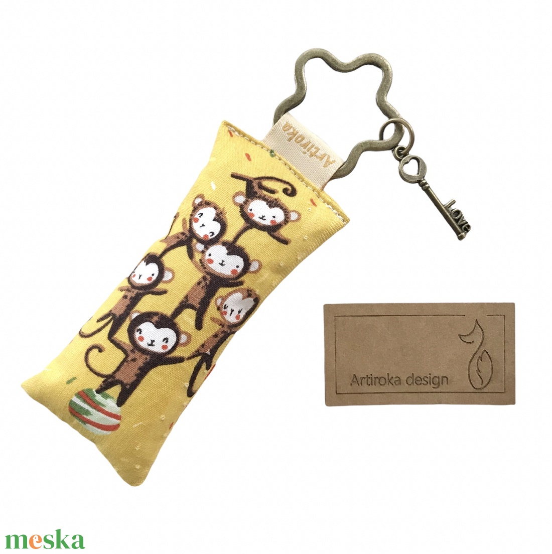 Vidám majmok mintás kulcstartó +  vintage kulcs medál  - Artiroka design - táska & tok - kulcstartó & táskadísz - kulcstartó - Meska.hu
