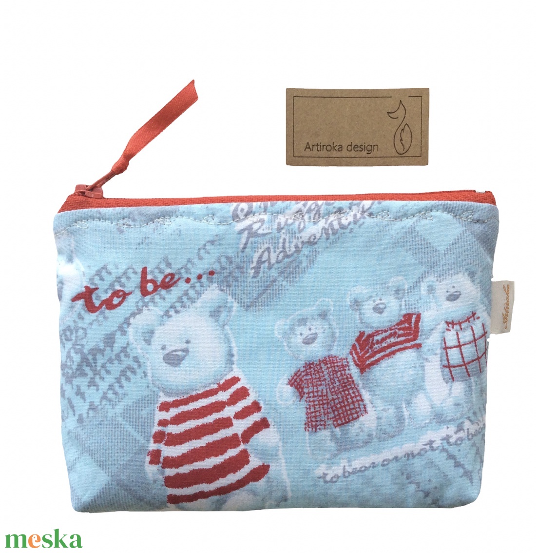 Mackó család,  világoskék irattartó, pénztárca - tolltartó neszesszer- Artiroka design - táska & tok - pénztárca & más tok - kártyatartó & irattartó - Meska.hu