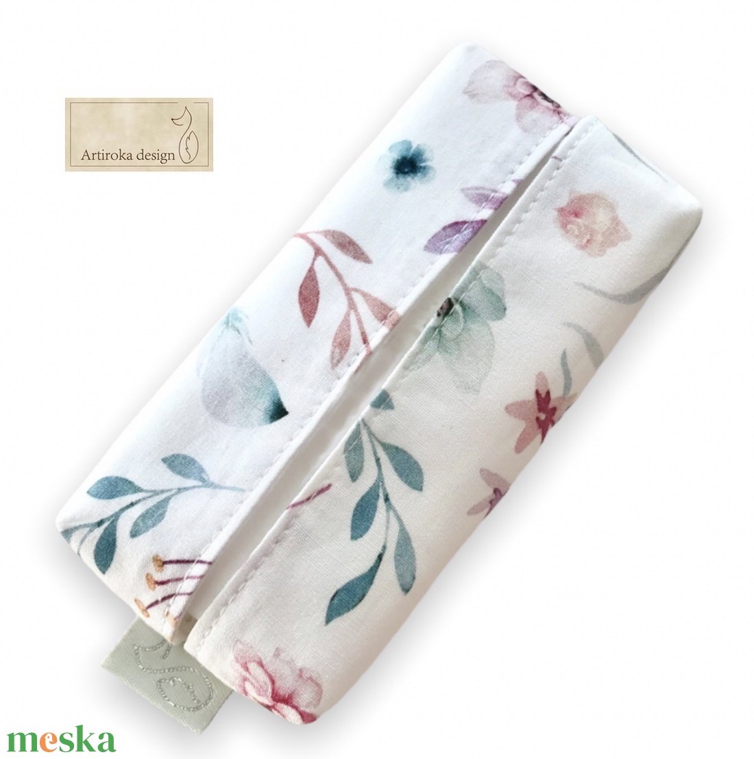 Pasztell színű romantikus, levél és virág mintás prémium pamut zsebkendőtartó -  Artiroka design  - táska & tok - pénztárca & más tok - zsebkendőtartó tok - Meska.hu