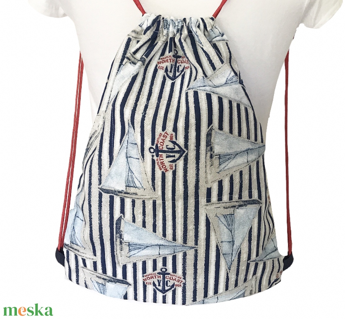 Tengerész stílusú - vitorlás hajó mintás, egyedi hátizsák, ovis zsák, tornazsák, edzéshez, úszáshoz - Artiroka design - táska & tok - hátizsák - tornazsák, gymbag - Meska.hu