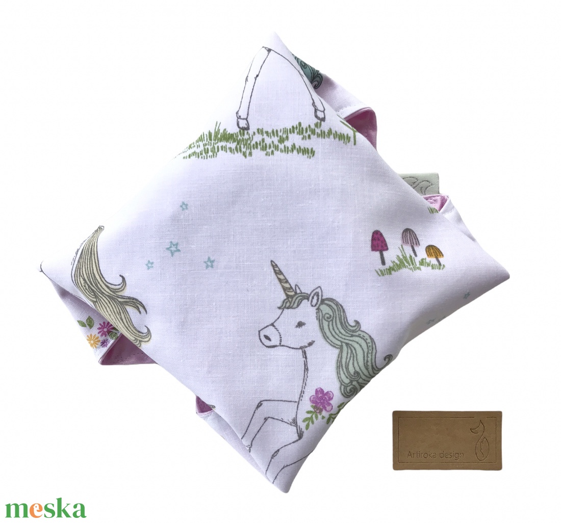 Unikornis mintás pamut textil újraszalvéta, szendvics vagy uzsonna csomagoló  - Artirokadesign - táska & tok - uzsonna- & ebéd tartó - szendvics csomagoló - Meska.hu