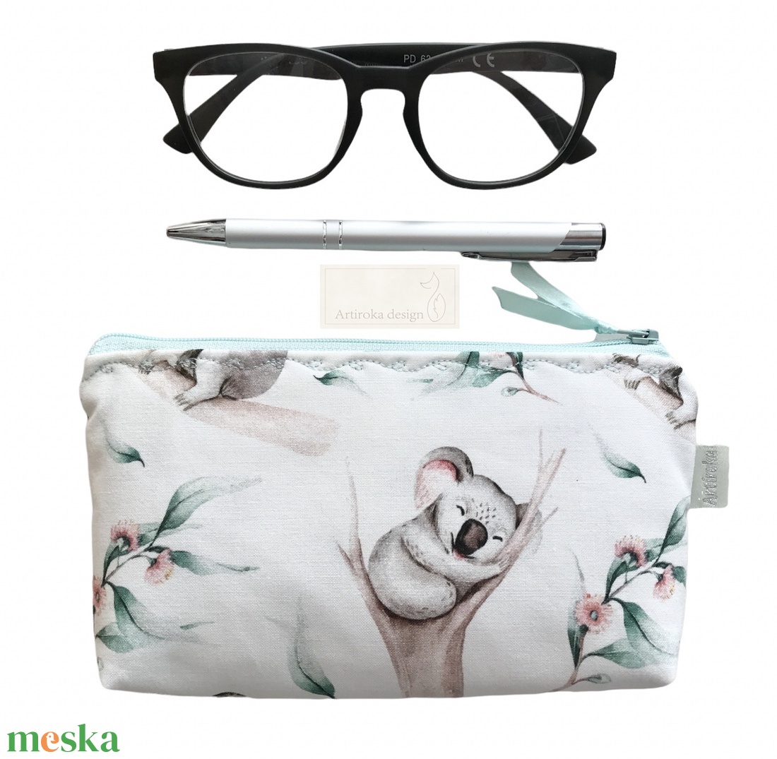 Koala mackó mintás, erdei állatos neszesszer, tolltartó, szemüvegtok - Artiroka design - táska & tok - neszesszer - Meska.hu