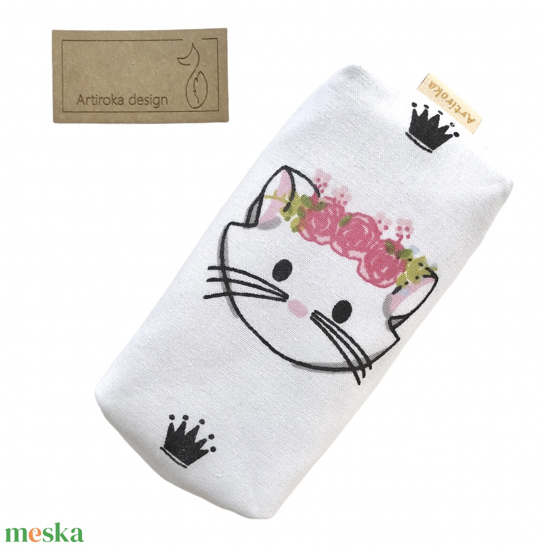 Lány vagy fiú cica mintás bélelt papírzsebkendő tartó - Artiroka design - táska & tok - pénztárca & más tok - zsebkendőtartó tok - Meska.hu