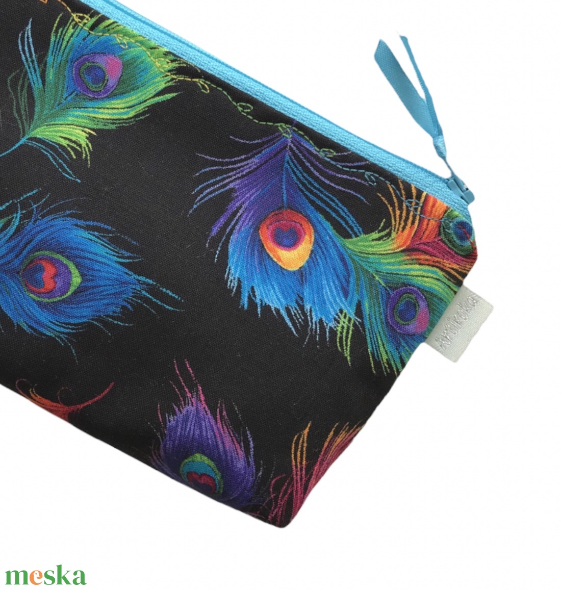 Fekete alapon színes pávatoll mintás szemüvegtok vagy tolltartó neszesszer - Artiroka design - táska & tok - neszesszer - Meska.hu