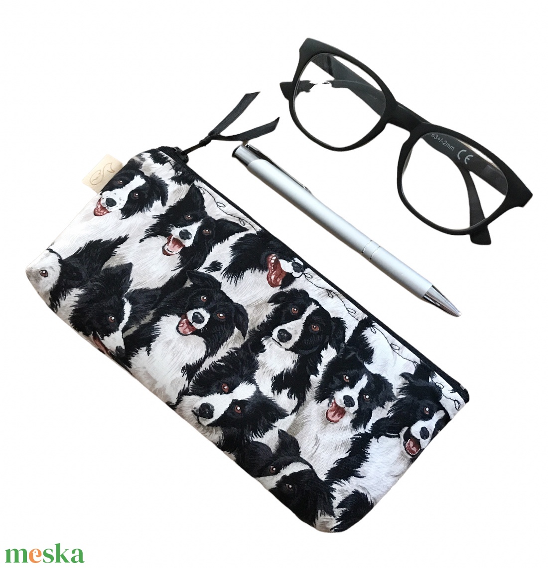 Border Collie kutya mintás, prémium pamut irattartó vagy tolltartó neszesszer, szemüvegtok - Artiroka design - táska & tok - neszesszer - Meska.hu