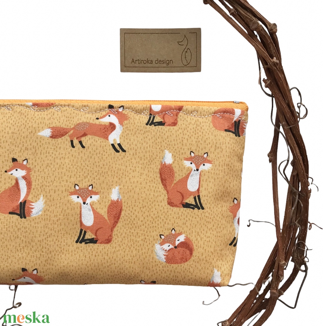 Róka család mintás neszesszer, tolltartó, szemüvegtok prémium pamut textilből - Artiroka design - táska & tok - neszesszer - Meska.hu