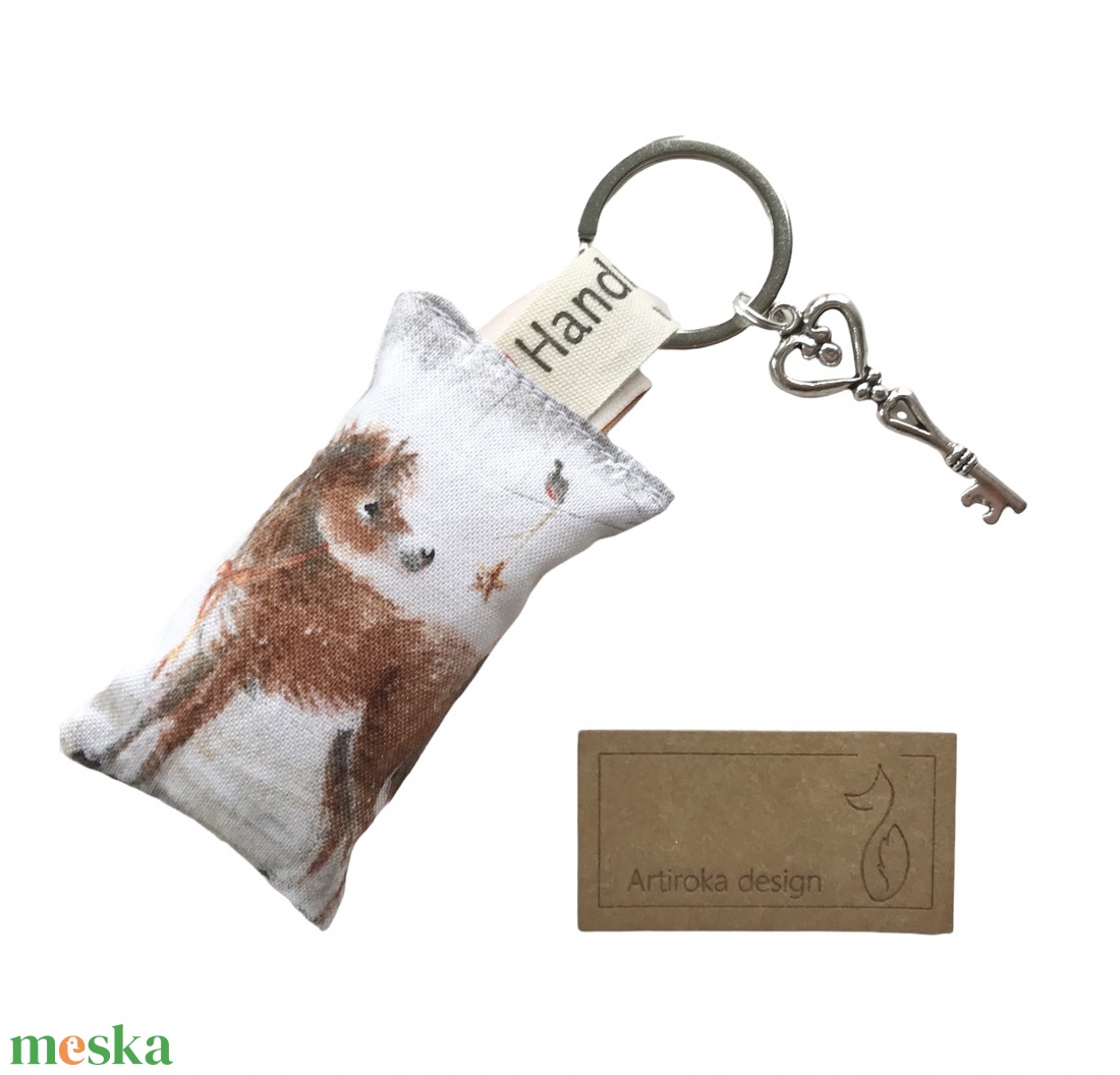 Kiscsikó és vörösbegy mintás kulcstartó, kis vintage kulccsal   - Artiroka design - táska & tok - kulcstartó & táskadísz - kulcstartó - Meska.hu