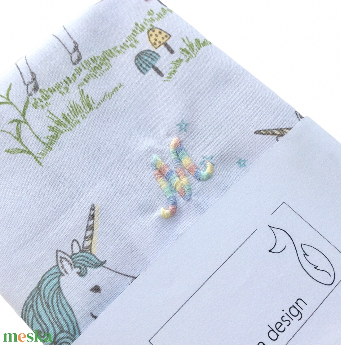 Hímzett, Unikornis mintás pamut textil zsebkendő -  - Artiroka design - szépségápolás - egészségmegőrzési kellékek - Meska.hu