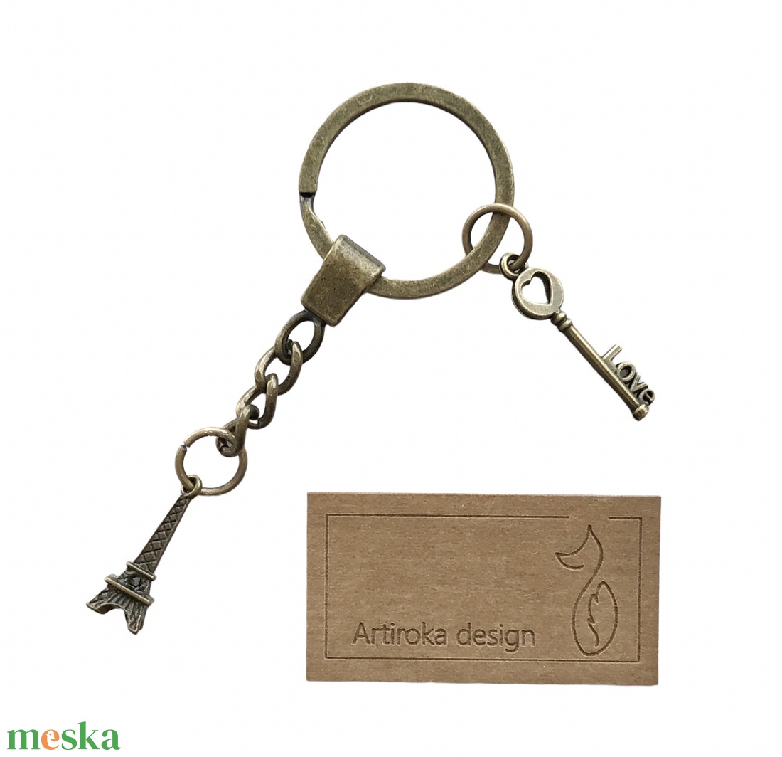 Eiffel torony kulcstartó,  Vintage kulcs medállal - Párizs  - Artiroka design - táska & tok - kulcstartó & táskadísz - kulcstartó - Meska.hu