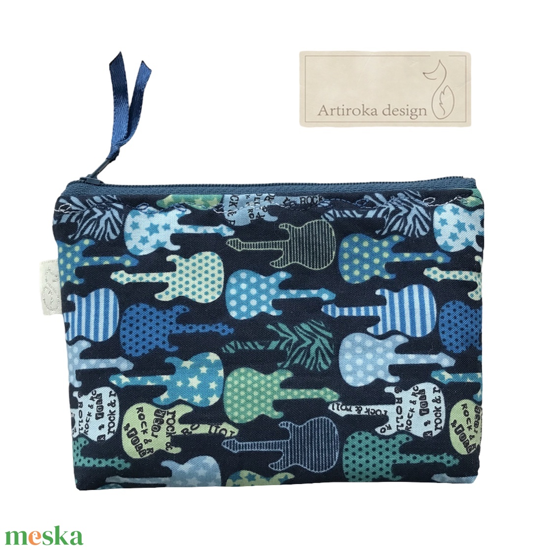 Gitár mintás, fekete - kék és zöld színű irattartó pénztárca, neszesszer - Artiroka design  - táska & tok - pénztárca & más tok - kártyatartó & irattartó - Meska.hu