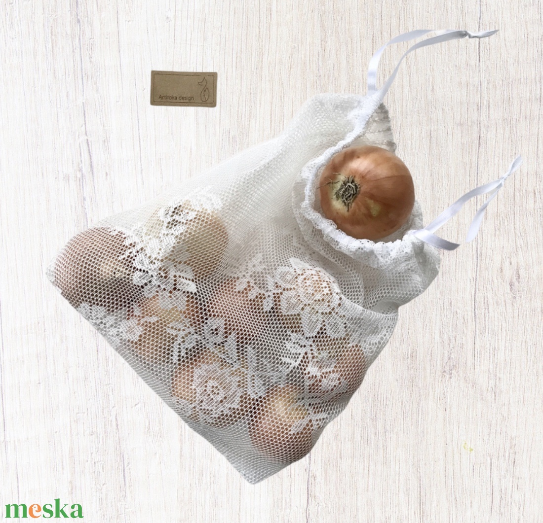 ÖKO bevásárló zacskó, hagyma, fokhagyma tartó - virág mintás- S - M méret -  NoWaste - Környezetbarát - táska & tok - bevásárlás & shopper táska - zöldség/gyümölcs zsák - Meska.hu