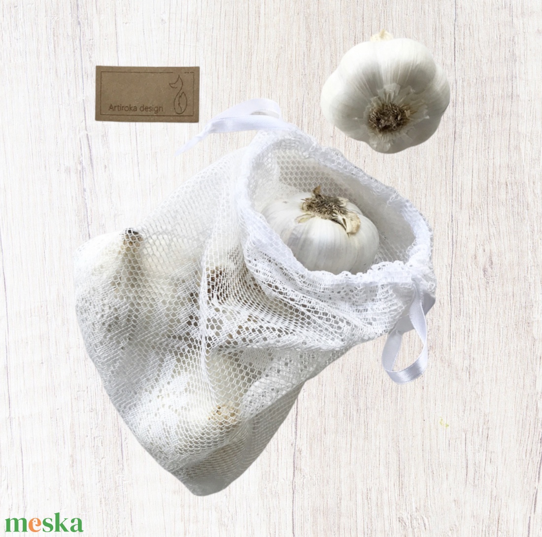 ÖKO bevásárló zacskó, hagyma, fokhagyma tartó - virág mintás- S - M méret -  NoWaste - Környezetbarát - táska & tok - bevásárlás & shopper táska - zöldség/gyümölcs zsák - Meska.hu