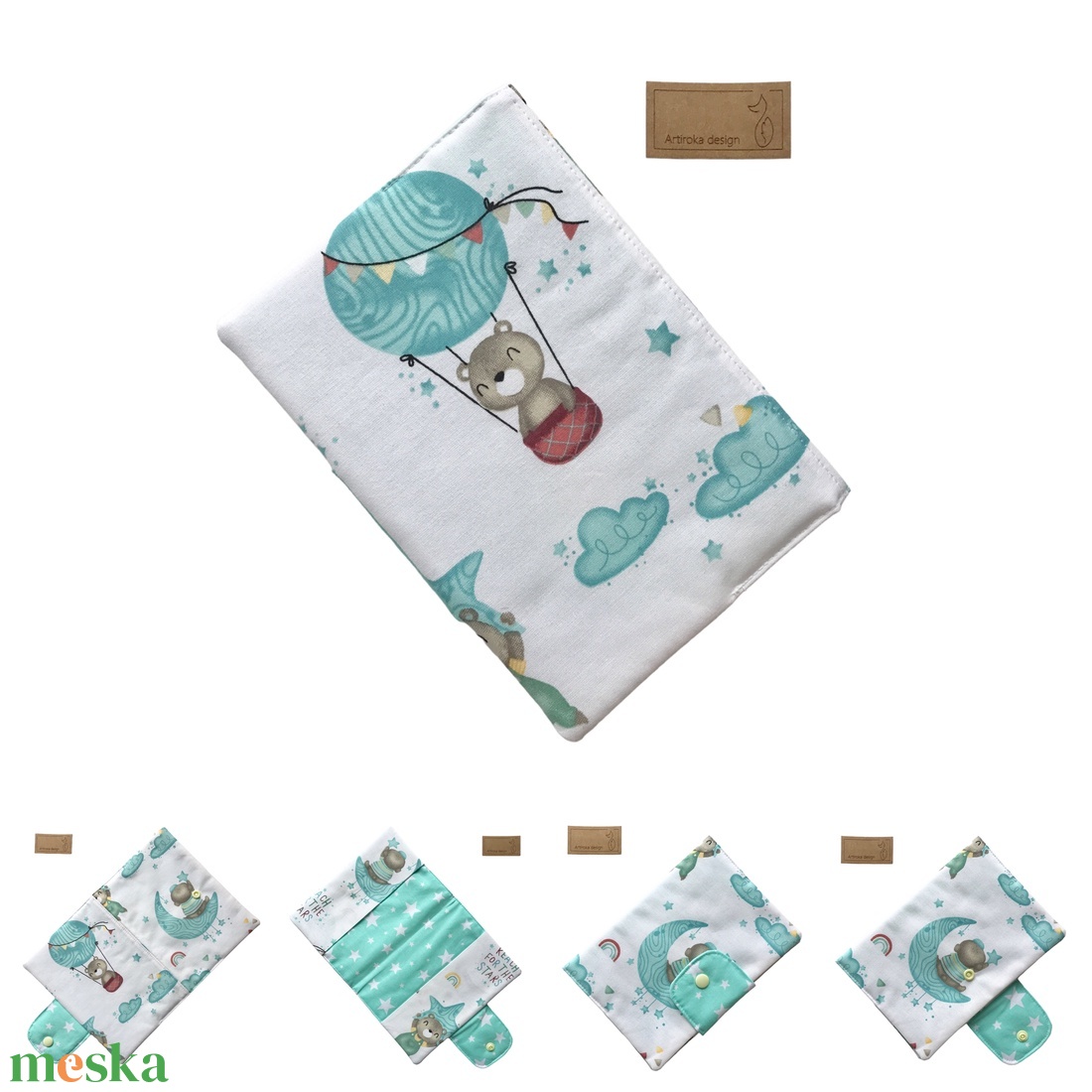 Egészségügyi kiskönyv borító Maci és felhő mintával  - Artiroka design - otthon & életmód - papír, írószer - Meska.hu