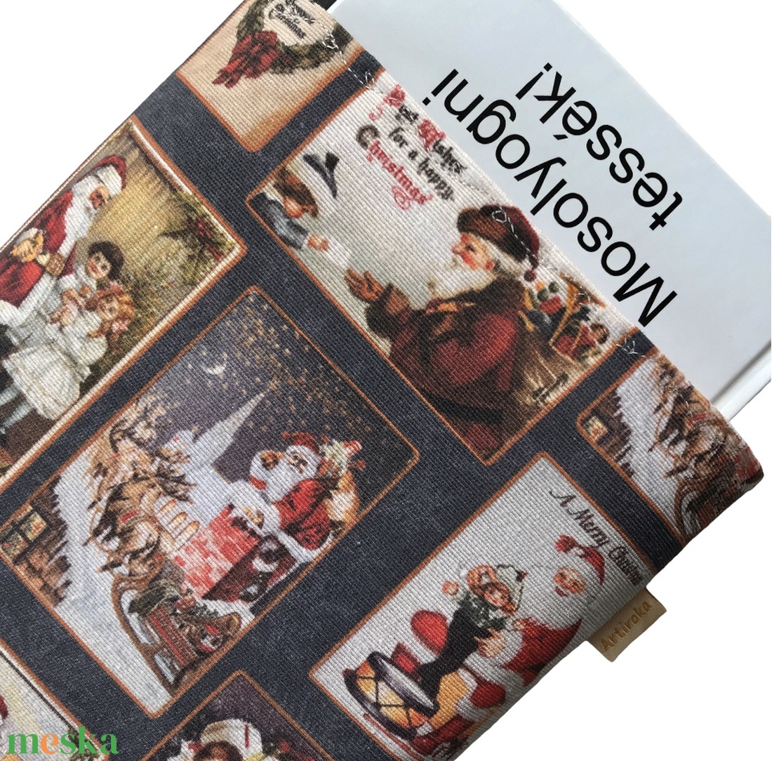 KÖNYVTOK - Retro karácsonyi képeslapok mintás könyvtok, akár bőr kapcsos zárral - Artiroka design - könyv & zene - könyvtok - Meska.hu