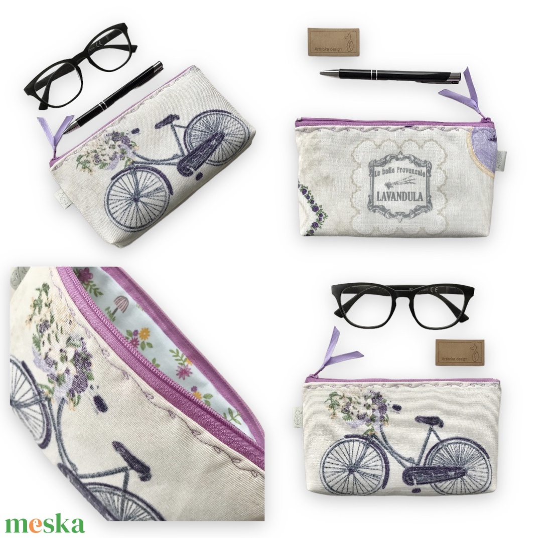 Bicikli mintás, vaj színű tolltartó neszesszer vagy szemüvegtok - Artiroka design - táska & tok - neszesszer - Meska.hu