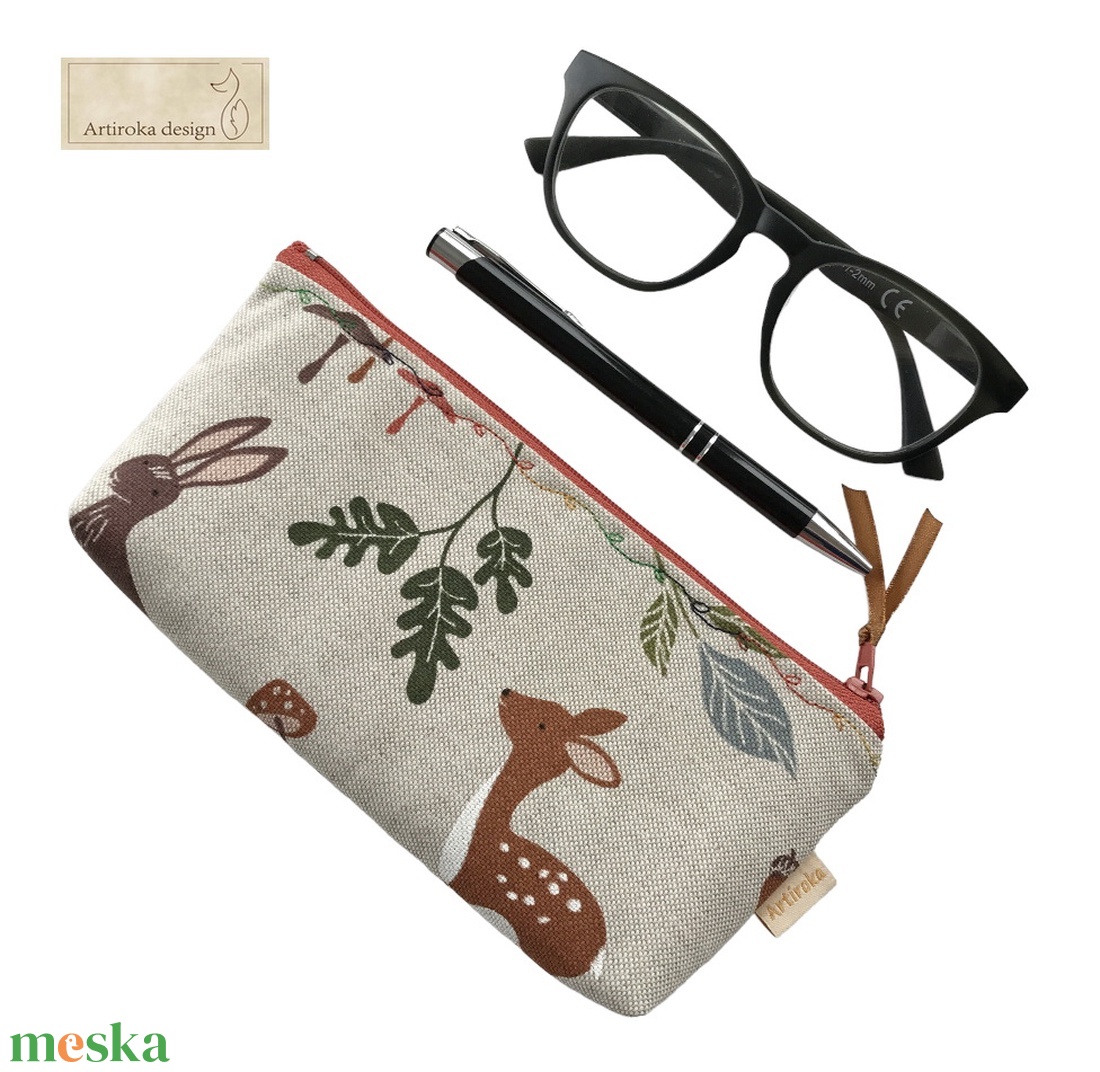 Róka, süni, őzike és nyuszi mintás prémium tolltartó neszesszer, szemüvegtok - Őszi hangulat - Artiroka design - otthon & életmód - papír, írószer - tolltartó & ceruzatekercs - Meska.hu