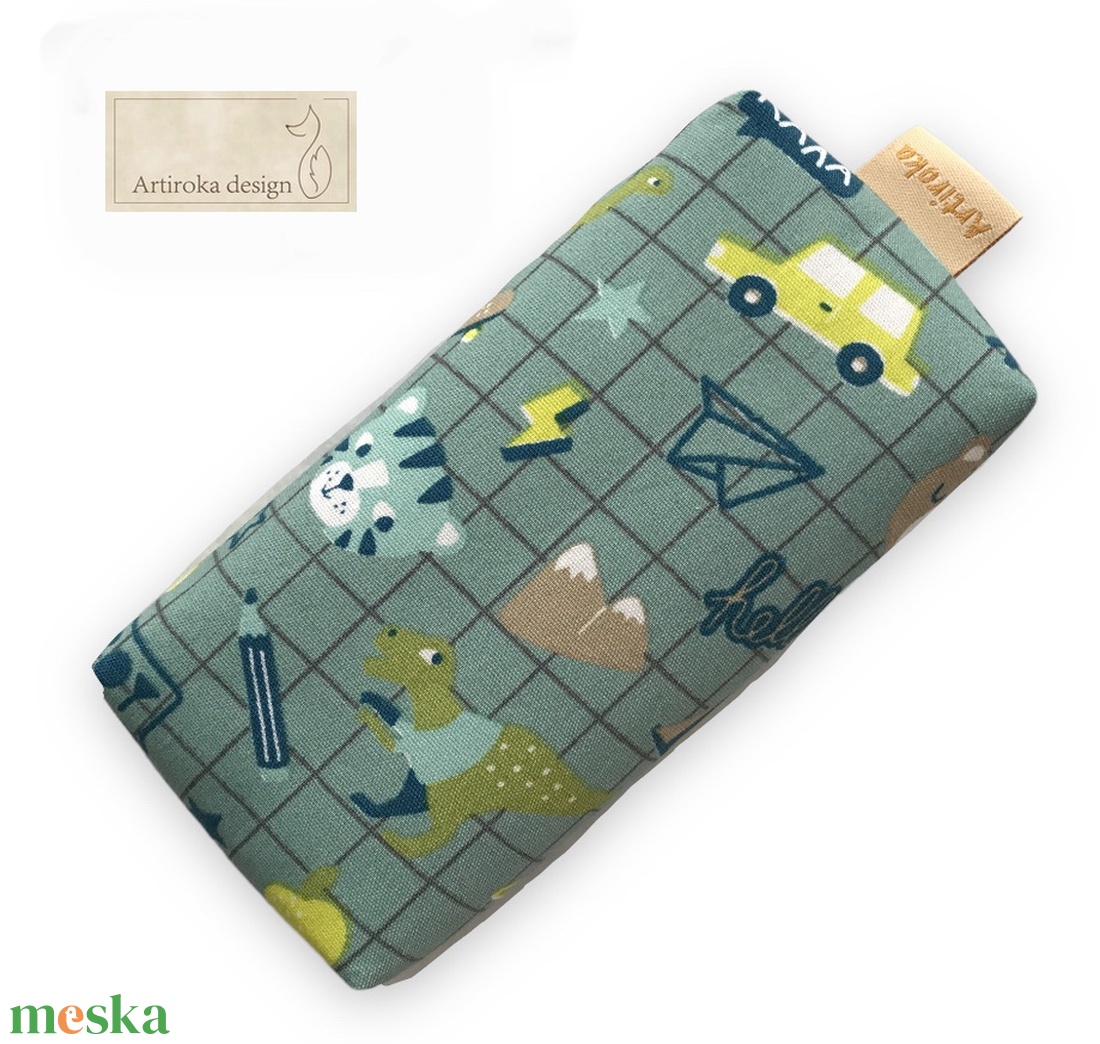 Dinoszaurusz, focilabda, cica, autó mintás papírzsebkendő tartó - Artiroka design - táska & tok - pénztárca & más tok - zsebkendőtartó tok - Meska.hu