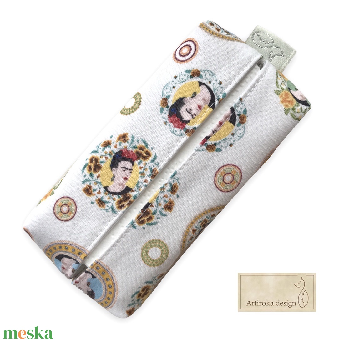 Frida Kahlo  mintás PRÉMIUM pamut papírzsebkendő tartó - Artiroka design - táska & tok - pénztárca & más tok - zsebkendőtartó tok - Meska.hu
