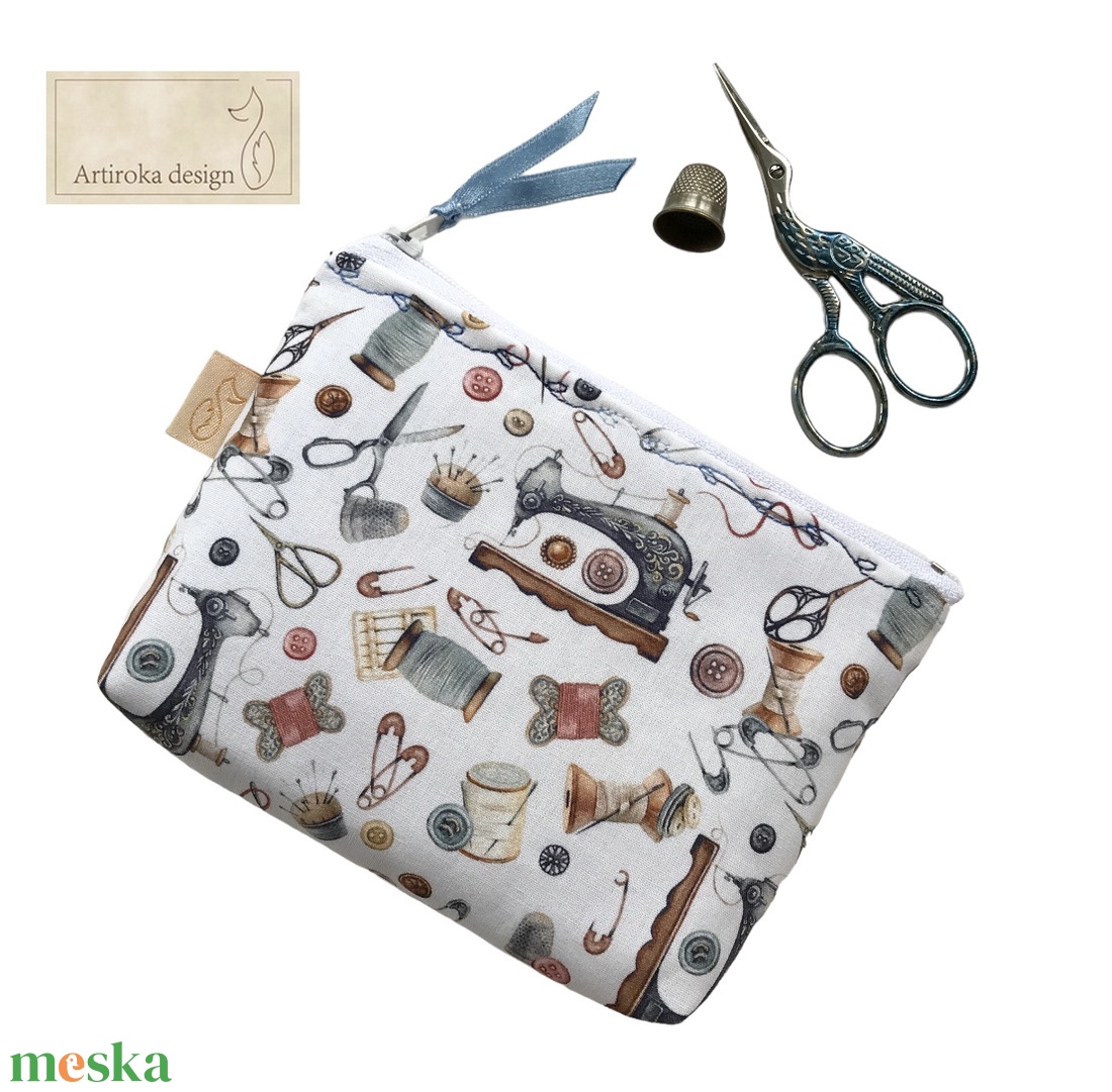 Vintage varrógép mintás prémium pamut irattartó pénztárca - Artiroka design  - táska & tok - pénztárca & más tok - pénztárca - női pénztárca - Meska.hu