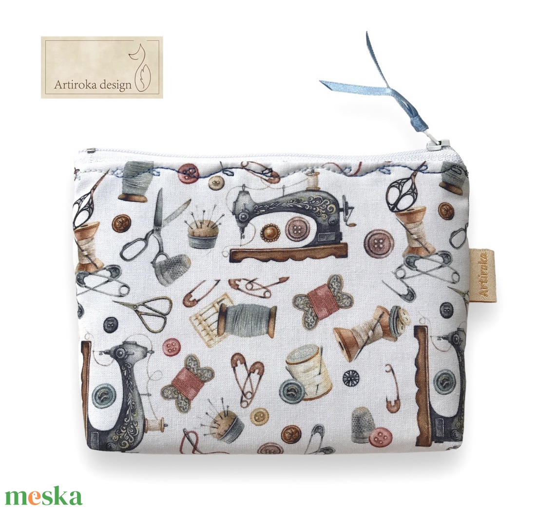 Vintage varrógép mintás prémium pamut irattartó pénztárca - Artiroka design  - táska & tok - pénztárca & más tok - pénztárca - női pénztárca - Meska.hu