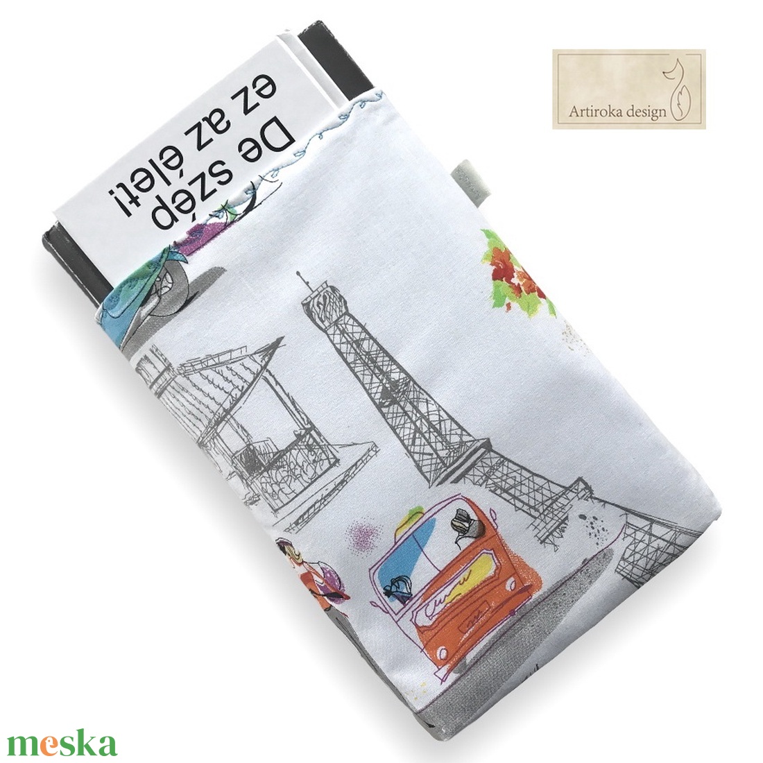 Párizsi vakáció - egyedi könyvtok Eiffel torony és divatos hölgy mintával   -  Artiroka design  - otthon & életmód - papír, írószer - könyv- és füzetborító - Meska.hu