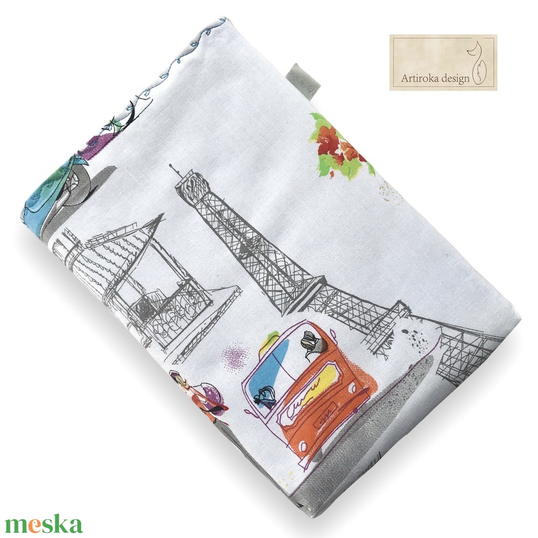 Párizsi vakáció - egyedi könyvtok Eiffel torony és divatos hölgy mintával   -  Artiroka design  - otthon & életmód - papír, írószer - könyv- és füzetborító - Meska.hu