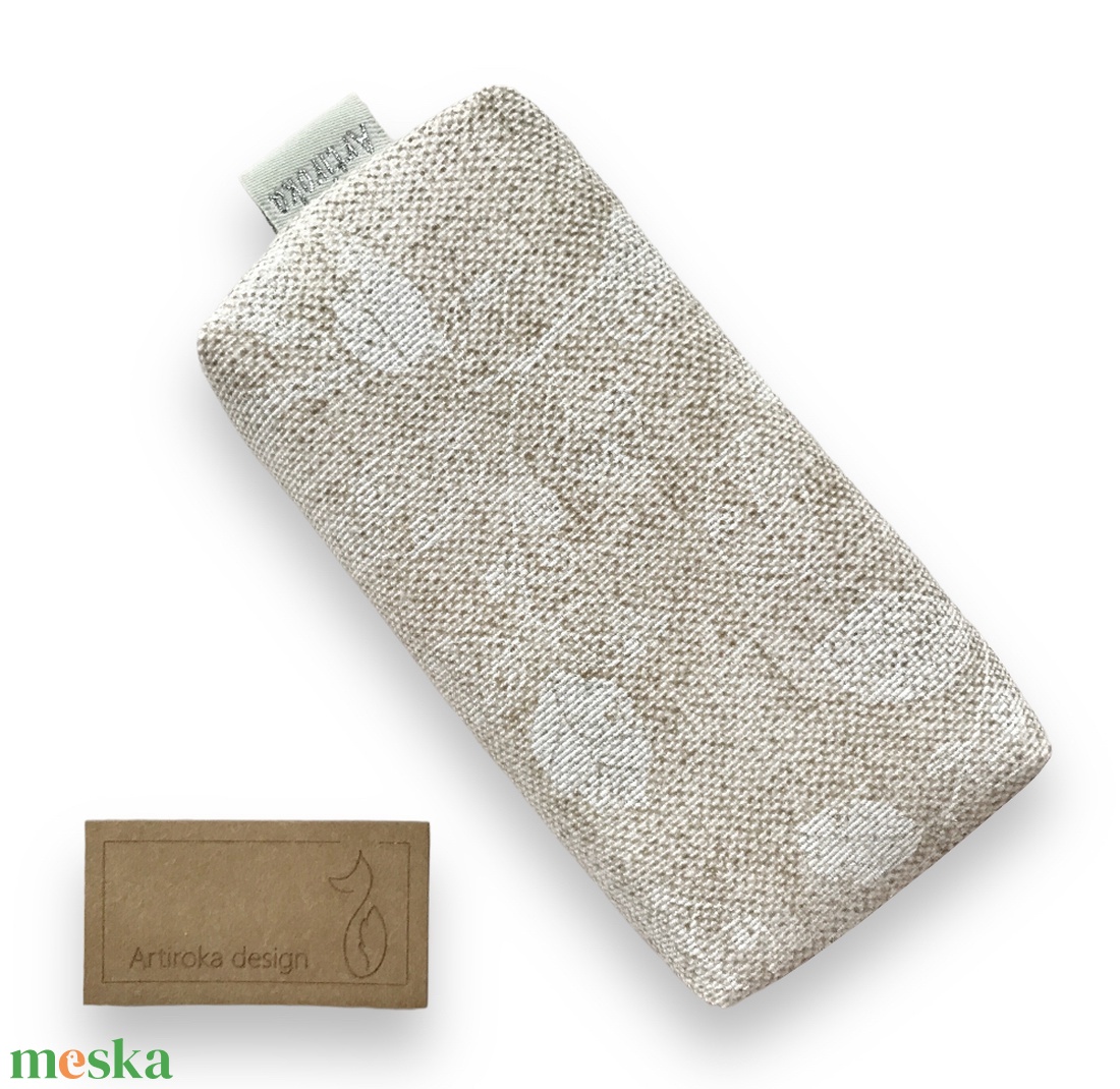 Natúr színű fehér levél mintás zsebkendőtartó  -  Artiroka design  - táska & tok - pénztárca & más tok - zsebkendőtartó tok - Meska.hu