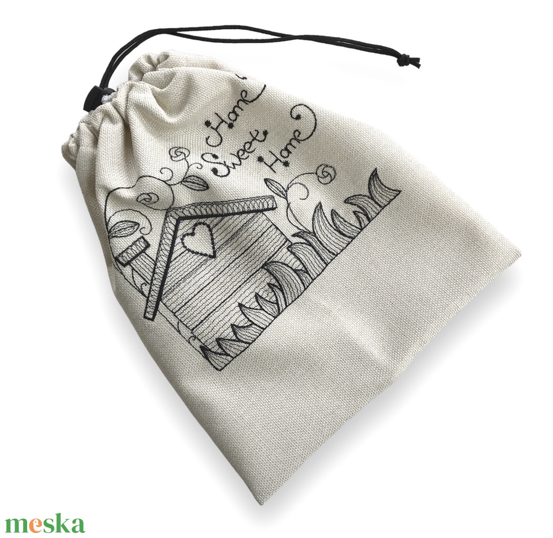 Hímzett környezetbarát bevásárló zacskó - ÖKO zsák - otthon édes otthon felirattal - Artiroka design - táska & tok - bevásárlás & shopper táska - kenyeres zsák - Meska.hu