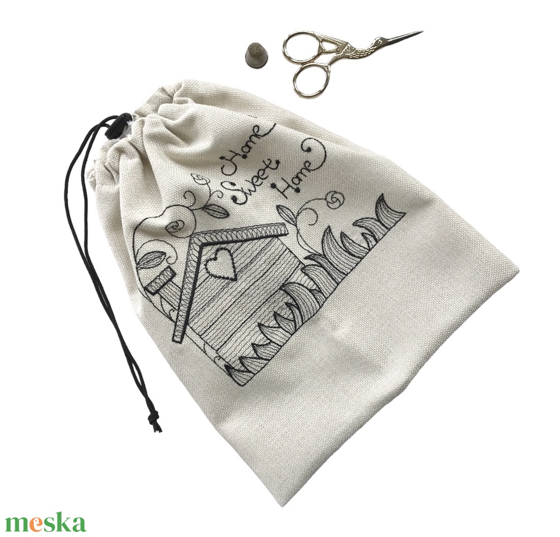 Hímzett környezetbarát bevásárló zacskó - ÖKO zsák - otthon édes otthon felirattal - Artiroka design - táska & tok - bevásárlás & shopper táska - kenyeres zsák - Meska.hu