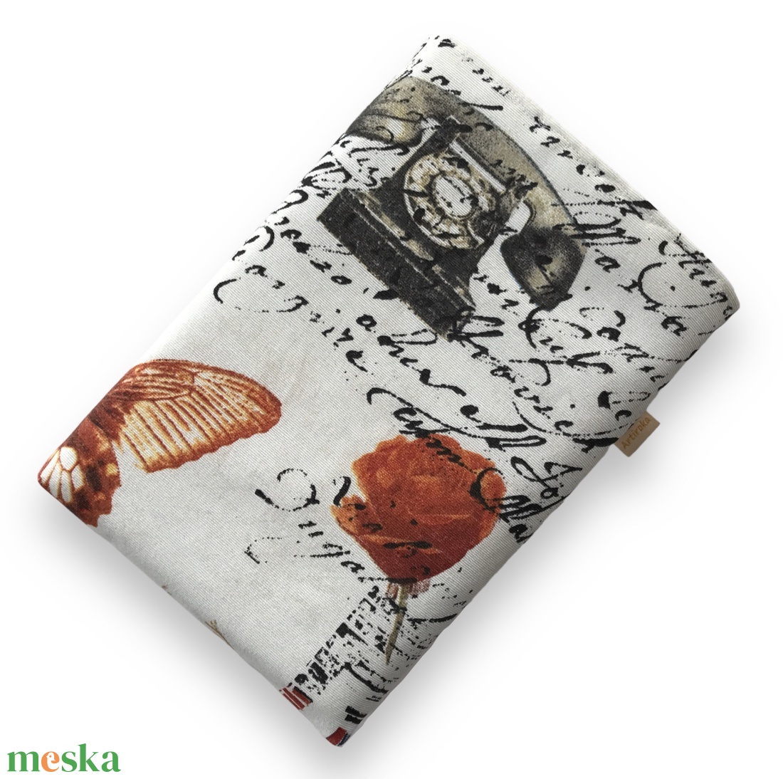 AKCIÓ - KÖNYVTOK - Piros ajtós ház, retro telefonnal mintás könyvtok  - Artiroka design - könyv & zene - könyvtok - Meska.hu