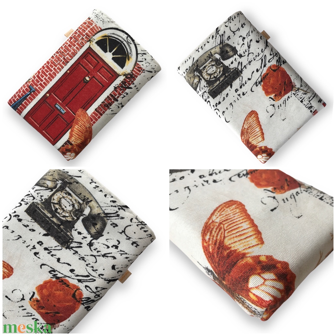 AKCIÓ - KÖNYVTOK - Piros ajtós ház, retro telefonnal mintás könyvtok  - Artiroka design - könyv & zene - könyvtok - Meska.hu