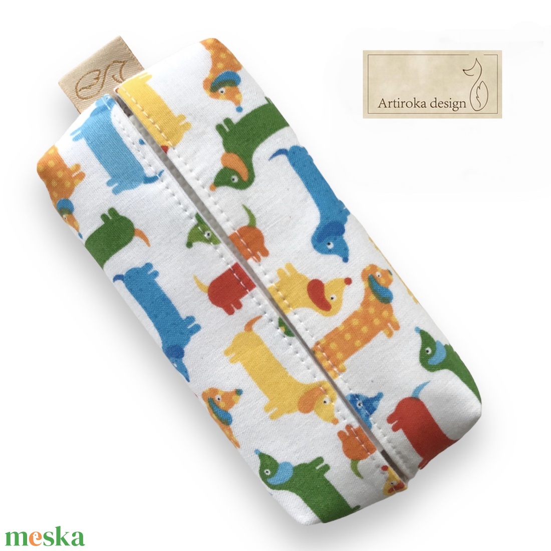 Színes tacskó kutya mintás, bélelt papírzsebkendő tartó - Artiroka design - táska & tok - pénztárca & más tok - zsebkendőtartó tok - Meska.hu Színes tacskó kutya mintás, bélelt papírzsebkendő tartó - Artiroka design - táska & tok - pénztárca & más tok - zsebkendőtartó tok - Meska.hu