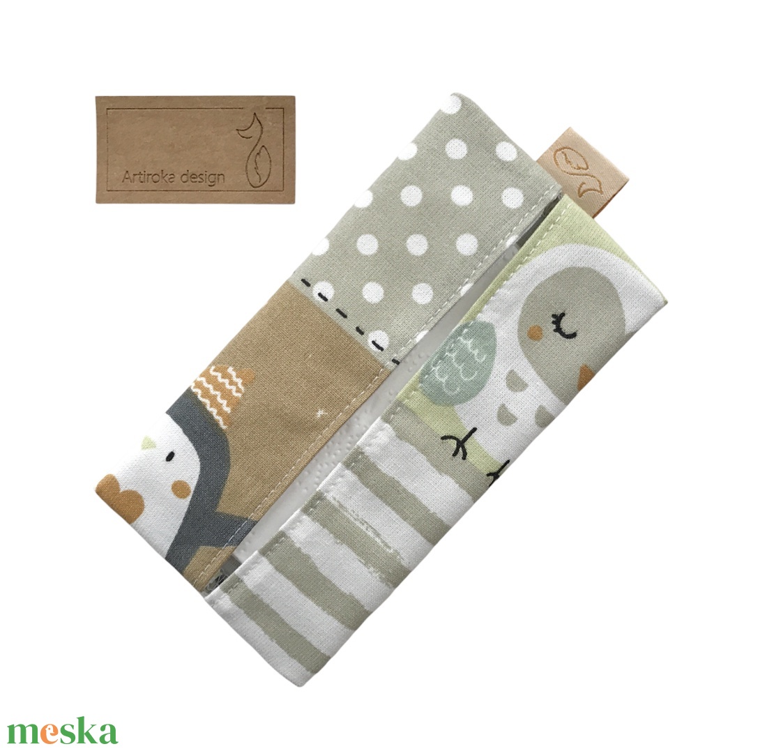 AKCIÓ - Pingvin és bagoly mintás pamut textilből készült papírzsebkendő tartó  - Artiroka design - táska & tok - pénztárca & más tok - zsebkendőtartó tok - Meska.hu