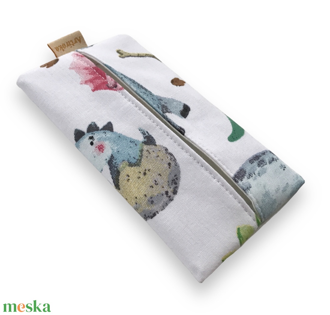Dinó mintás pamut textilből készült papírzsebkendő tartó  - Artiroka design - táska & tok - pénztárca & más tok - zsebkendőtartó tok - Meska.hu